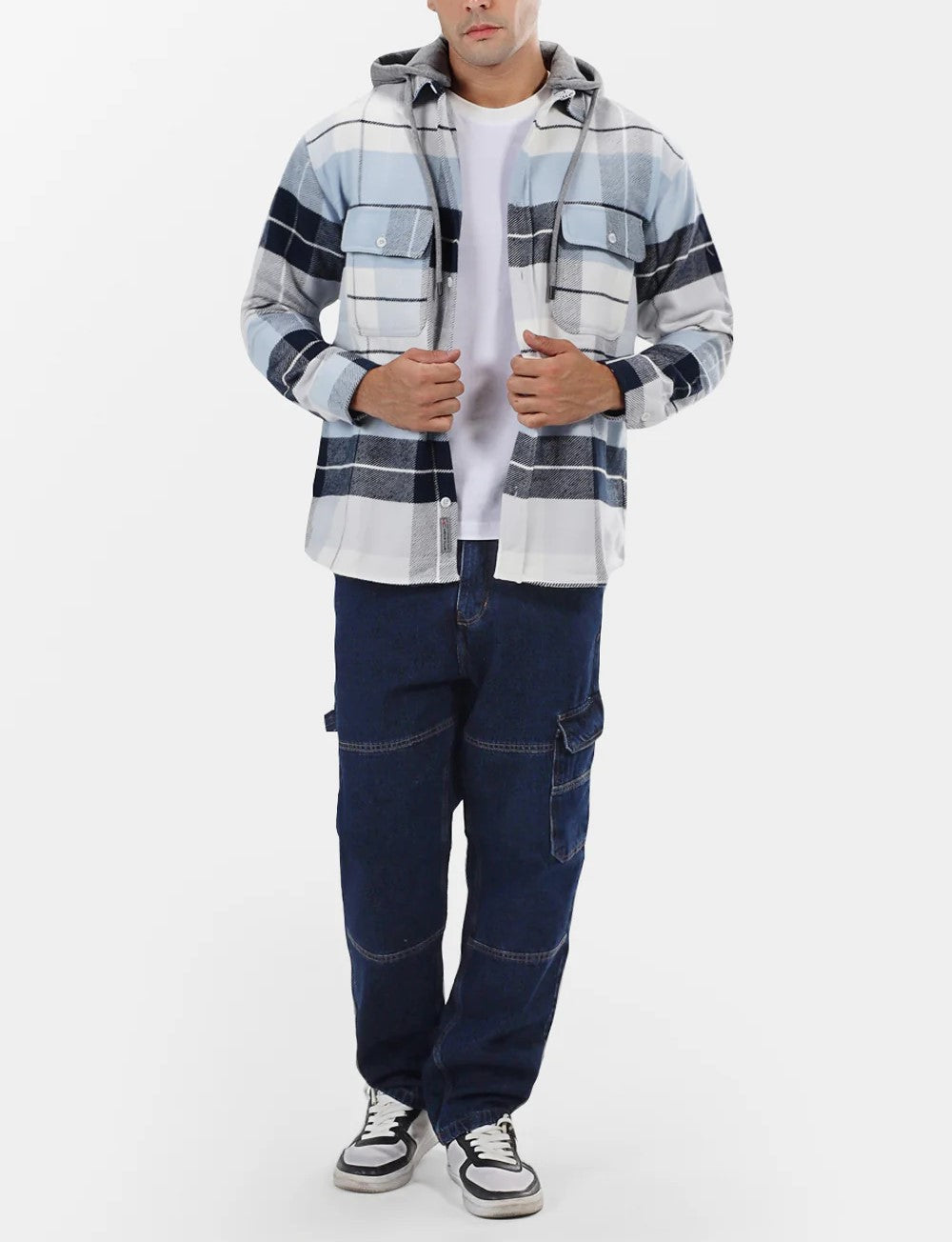 Checked Over Size Shirt Blue