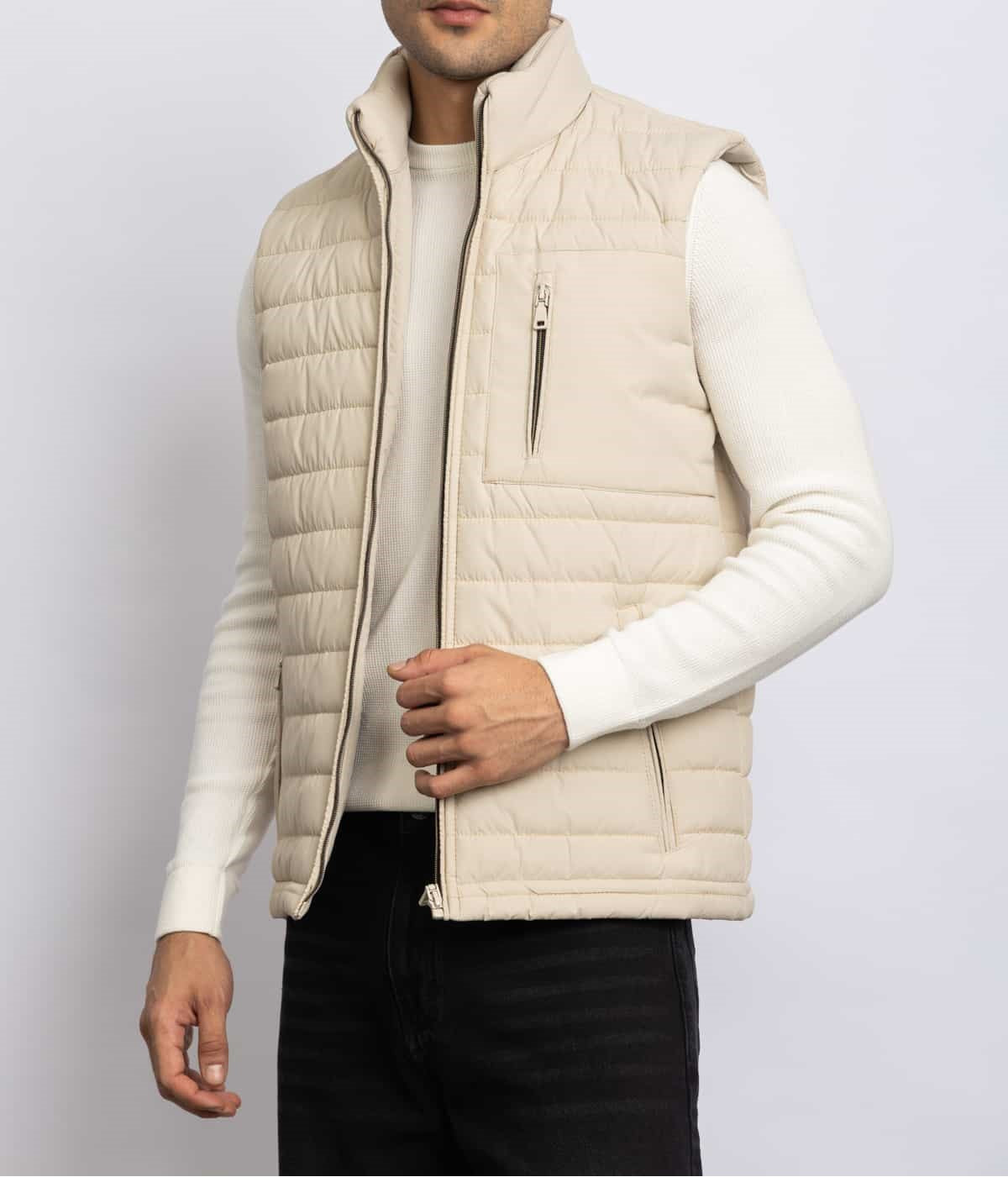 CASUAL HALF NECK VEST – Beige