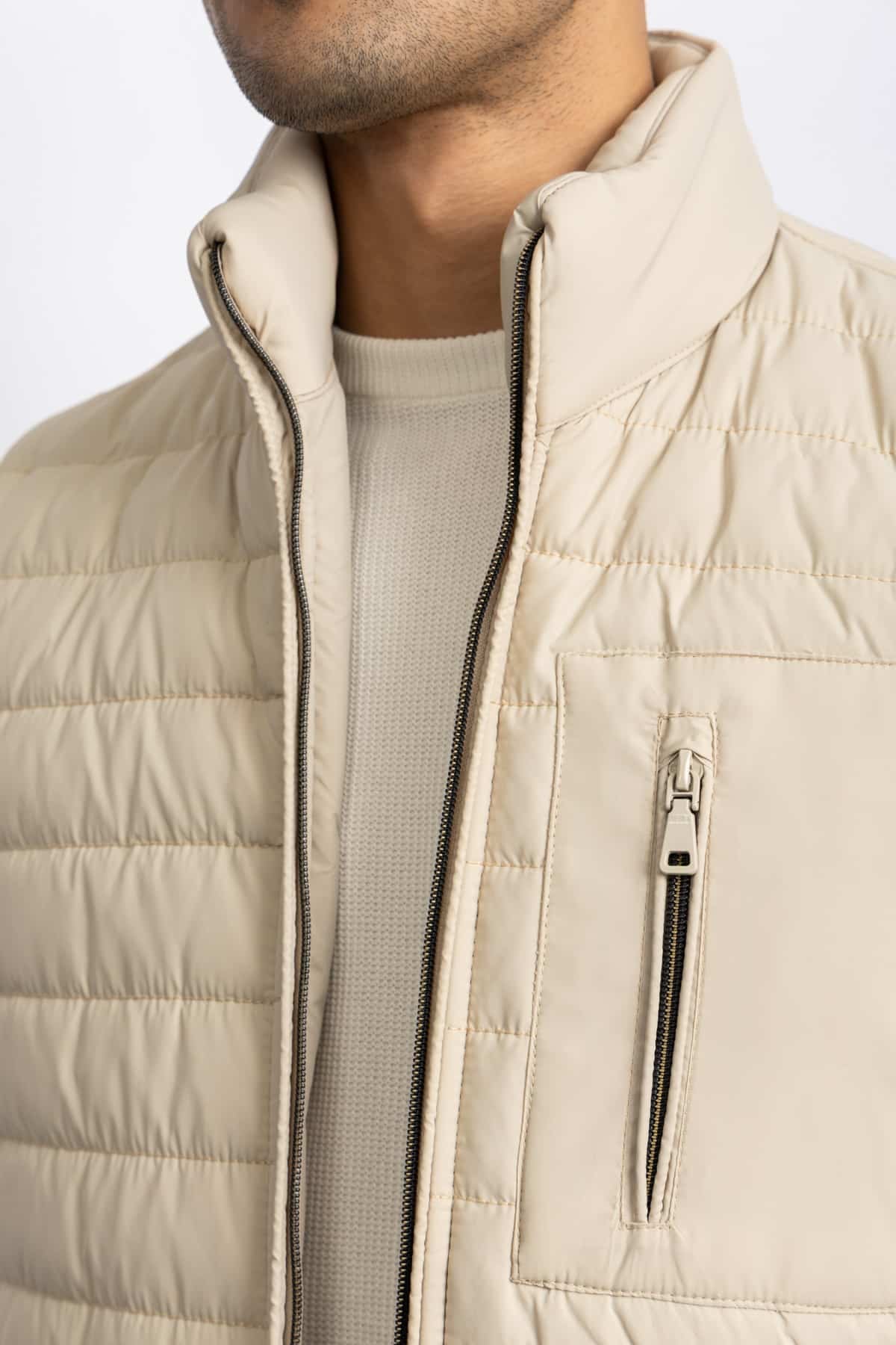 CASUAL HALF NECK VEST – Beige