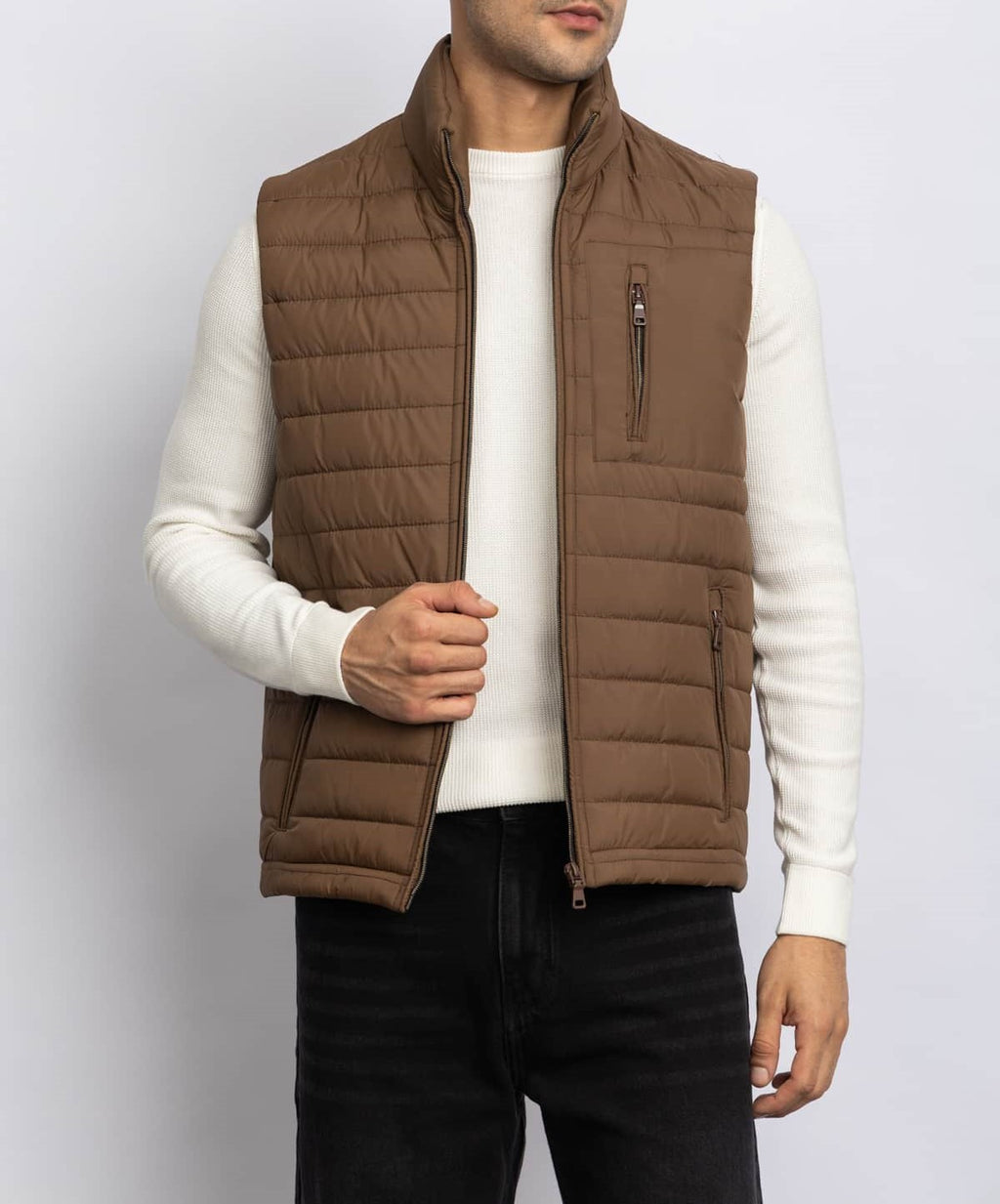 CASUAL HALF NECK VEST – BROWN